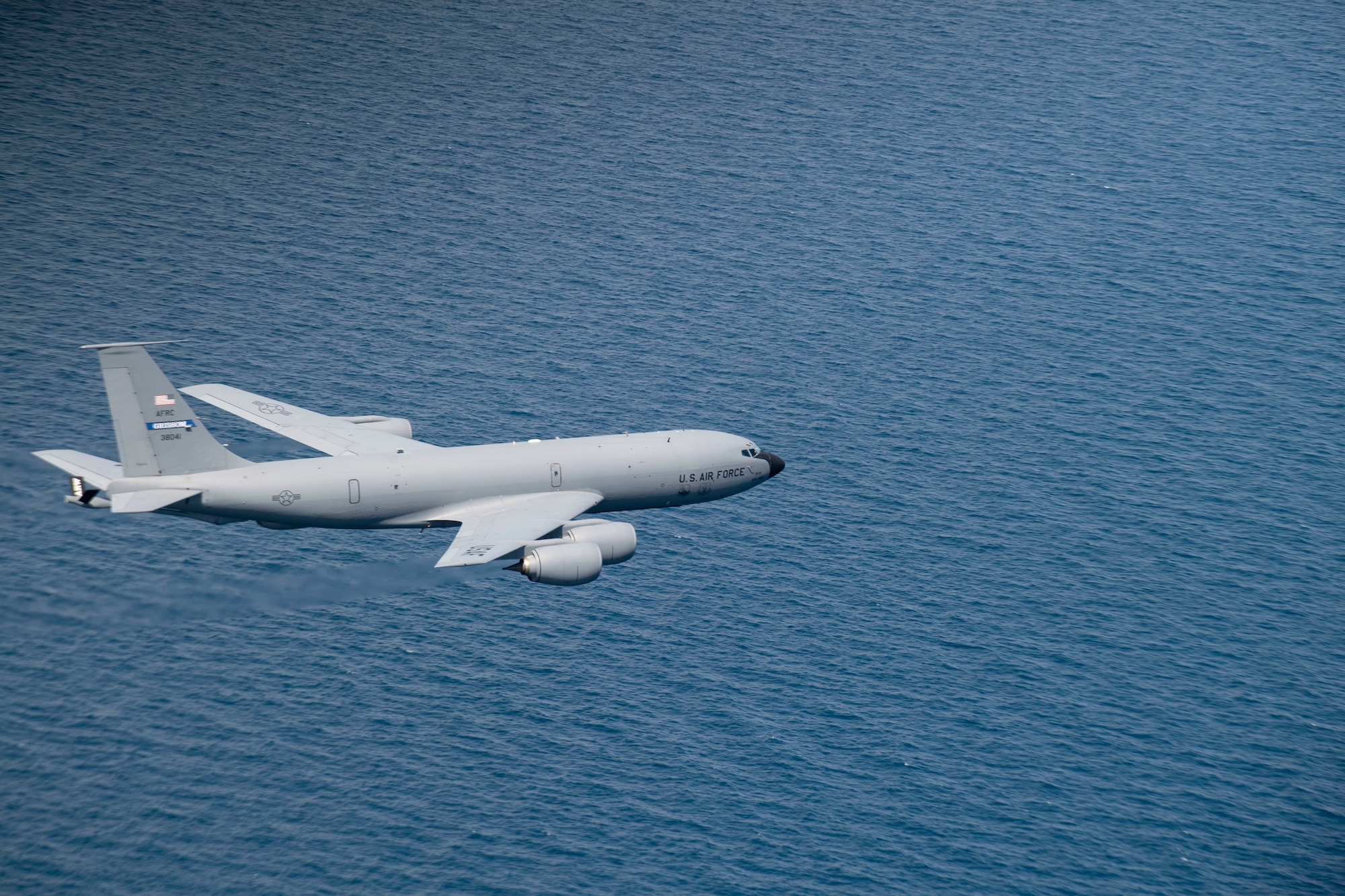 KC-135 Strotanker flies over Lake Michigan