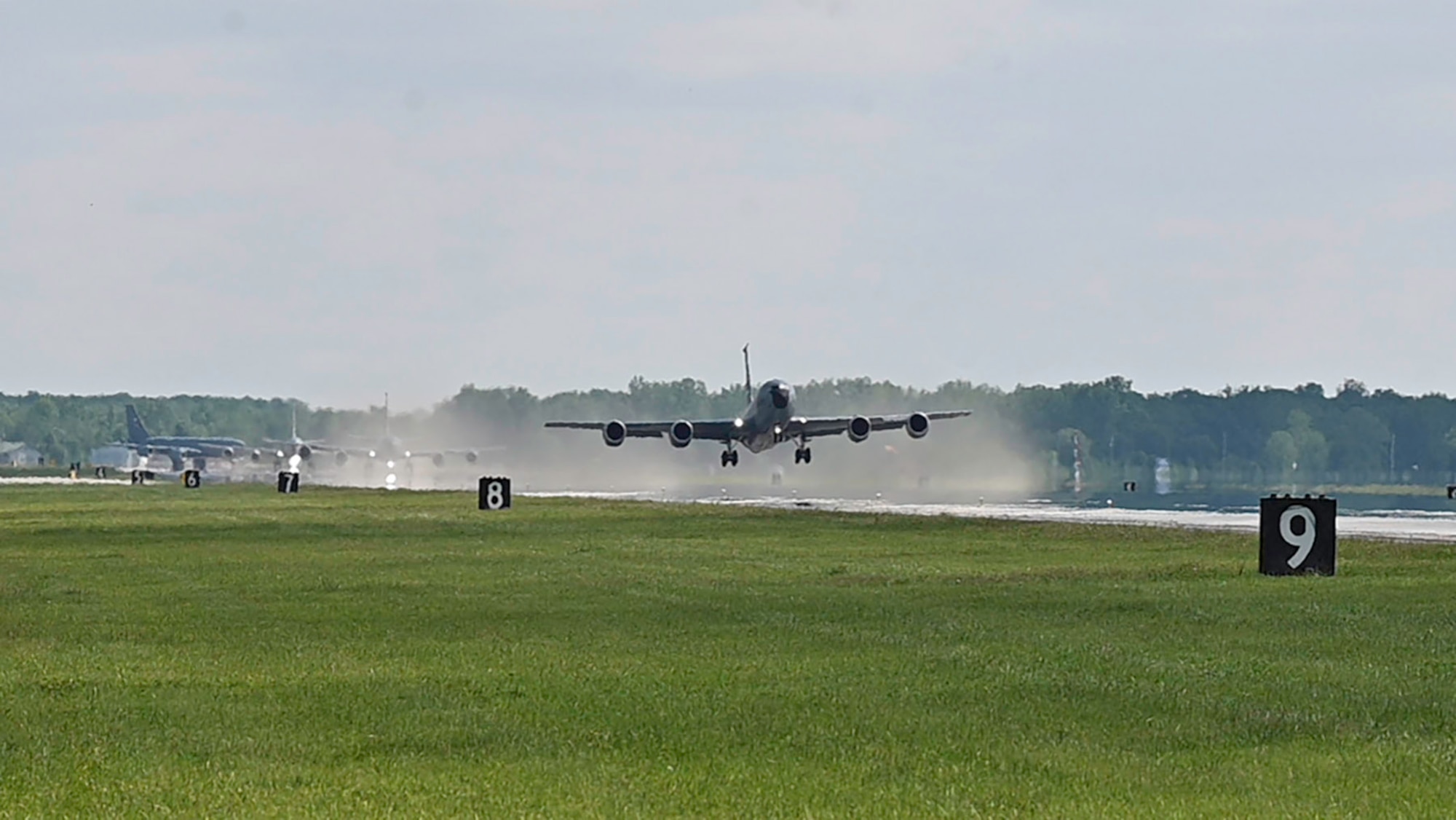 A KC-135R Stratotanker takes off on the runway at Grissom Air Reserve Base, Ind.