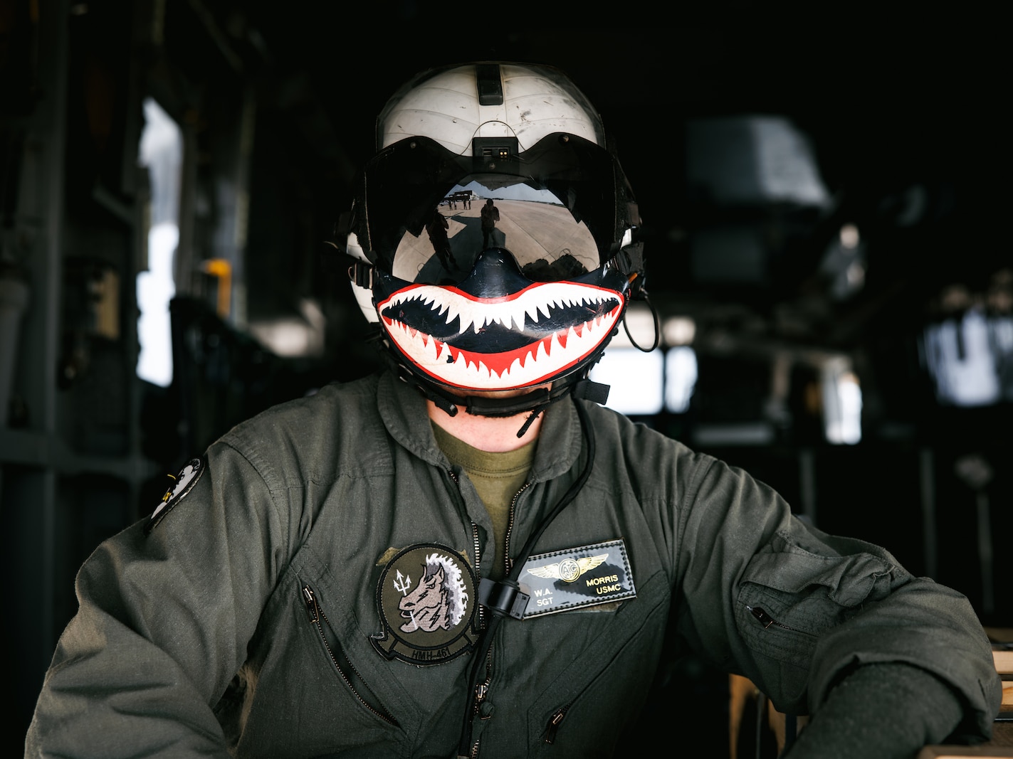 U.S. Marine Corps Sgt. Wesley Morris, a helicopter mechanic with Marine Heavy Helicopter Squadron 461, 2nd Marine Airwing, poses for a photo at Marine Corps Air Facility Quantico, on Marine Corps Base Quantico, Virginia, June 4, 2025. Marines conducts training consisting of loading and unloading ordnance and helicopter medical evacuations to increase mission readiness in the event of an emergency. (U.S. Marine Corps photo by Lance Cpl. Braydon Rogers)