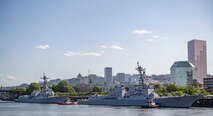 PORTLAND, OREGON (June 3, 2025) – The Arleigh Burke-class guided missile destroyer USS Mustin (DDG 89), right, and the Arleigh Burke-class guided missile destroyer USS Jack H. Lucas (DDG 125) arrive for Portland Fleet Week during the 118th Rose Festival, June 3, 2025. Portland Fleet Week is a time-honored celebration of the sea services and provides an opportunity for the citizens of Oregon to meet Sailors, Marines and Coast Guardsmen, as well as witness firsthand the latest capabilities of today’s maritime services. (U.S. Navy Photo by Mass Communication Specialist 2nd Class Gwendelyn L. Ohrazda)