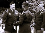 Illinois Army National Guard Maj. Gen. Justin Osberg greets Maj. Gen. Rodney Boyd, the Adjutant General of Illinois and Commander of the Illinois National Guard, prior to Osberg’s promotion ceremony