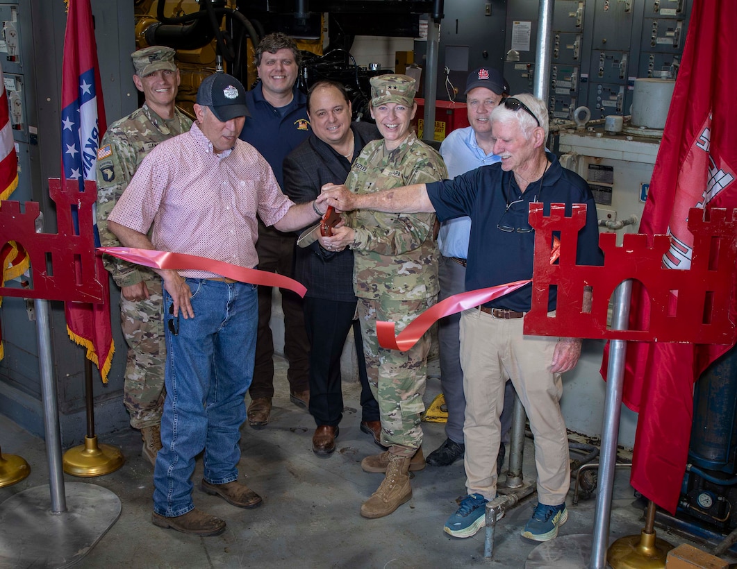 Project Manager Jairus Stroupe and his outstanding DD17 Pumping Plane Engine Replacement Project Delivery Team recently reached the Project Completion milestone with our partners, Drainage District 17 of Mississippi County, Arkansas, and contractor A&H-Ambica JV, LLC. 

This very important $5.1M project replaced all three DD17 Pumping Plant engines. The DD17 Pumping Plant, located near Blytheville, Arkansas, serves to pump rainwater over the St. Francis levee system during periods of flooding. This pumping plant is part of the broader efforts by the Memphis District to manage water levels and prevent flood damage in the area.

The 700 cubic feet per second Pumping Plant, within the St. Francis Basin, protects over 30 square miles in Mississippi County, Arkansas.  The original Waukesha engines that were replaced had been in service since the plant started operation in 1981.  Engine replacement was critical since Waukesha engines are obsolete with replacement parts unavailable.  The engines were replaced with modern 1,000 horsepower Caterpillar engines.
