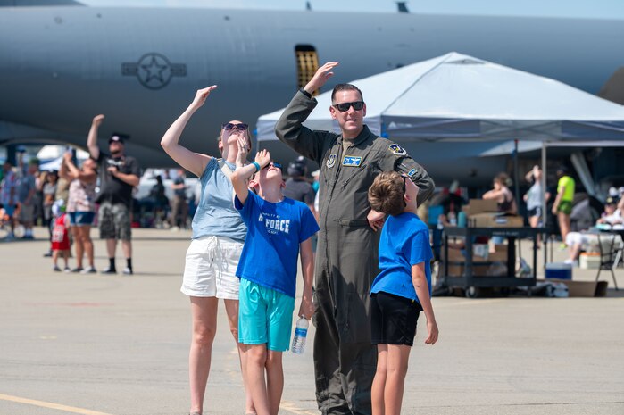 Beale Air & Space Expo attendees watch aircraft flying at Beale Air Force Base, California, June 7, 2025.