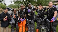 The 33rd Weapons of Mass Destruction Civil Support Team Survey Section pose for a photo during a full-scale chemical, biological, radiological, nuclear and explosive exercise at Joint Base Andrews, Md., May 21, 2025. The Survey Section performed the site investigation, documentation and decontamination portions of the exercise.