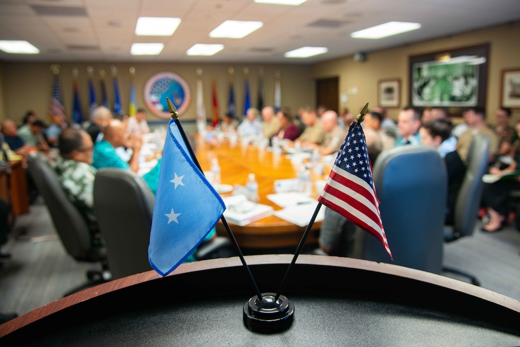 Federated States of Micronesia and U.S. Department of Defense leaders assemble for a Joint Committee Meeting at Joint Region Marianas headquarters, June 4.