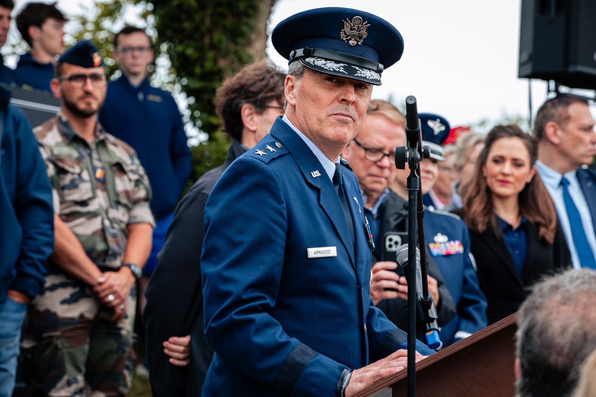 Maj. Gen. Jason Armagost provides remarks during a ceremony