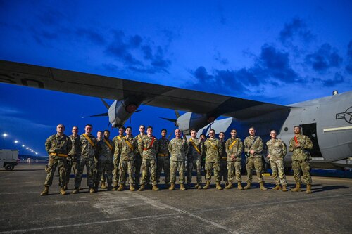 Chief Master Sgt. of the Air Force David Flosi poses for a group photo with Airmen from the 314th Aircraft Maintenance Squadron during his visit at Little Rock Air Force Base, Arkansas, June 5, 2025