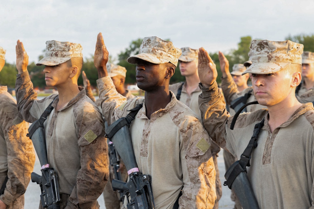 U.S. Marine Corps Pvt. Isaac Zutah, a new Marine with Mike Company, 3rd Recruit Training Battalion, completes recruit training aboard Marine Corps Recruit Depot Parris Island, S.C., June 6, 2025. Pvt. Zutah, a native of Ghana, enlisted in the Marine Corps in March of 2025 in order to obtain a better life for both him and his family. (U.S. Marine Corps photo by Cpl. Kenneth Johnson)