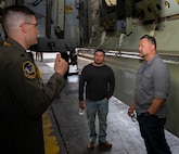 A 5th Bomb Wing B-52H Stratofortress aircrew member gives a Military Affairs Committee member a tour of the aircraft’s bomb bay during a Military Affairs Committee luncheon at Minot Air Force Base, North Dakota, June 5, 2025. Luncheons like this allow community leaders to engage and discuss important topics that are happening both on Minot Air Force Base and the City of Minot. (U.S. Air Force photo by Senior Airman Alex Nottingham)