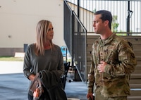 U.S. Maj. Andrew Tripplet, 5th Comptroller Squadron commander, speaks with a member of the city of Minot community during a Military Affairs Committee (MAC) luncheon at Minot Air Force Base, North Dakota, June 5, 2025. Hosted regularly by both the Minot Area Chamber Economic Development Corporation (EDC) and Minot AFB, the MAC lunch provides a platform for civic leaders and military personnel to connect, exchange ideas, and stay informed about the base’s mission and activities. (U.S. Air Force photo by Senior Airman Alex Nottingham)