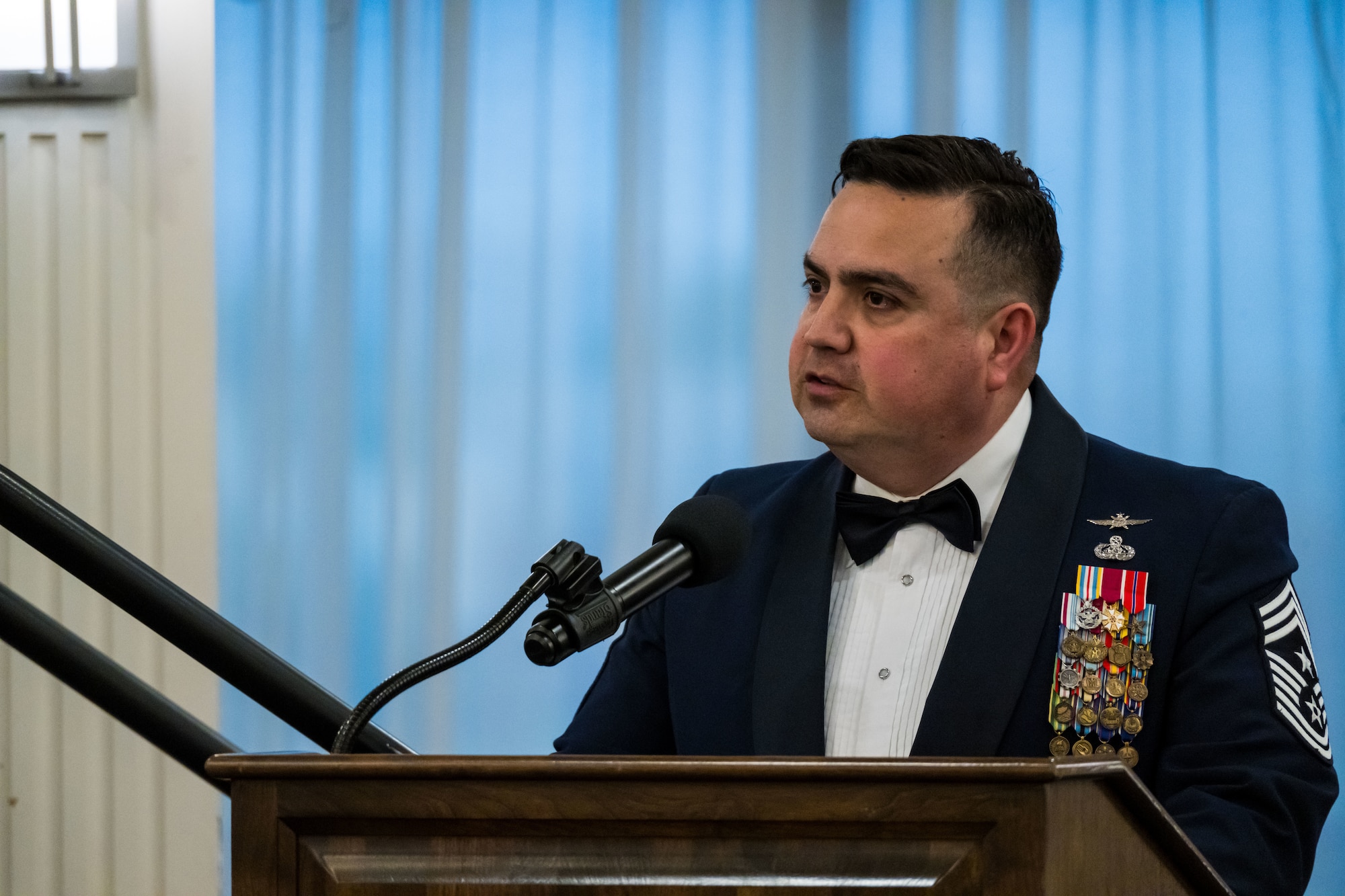 Chief Master Sgt. Rodolfo Gamez speaks at the NCR Chiefs Recognition Ceremony.