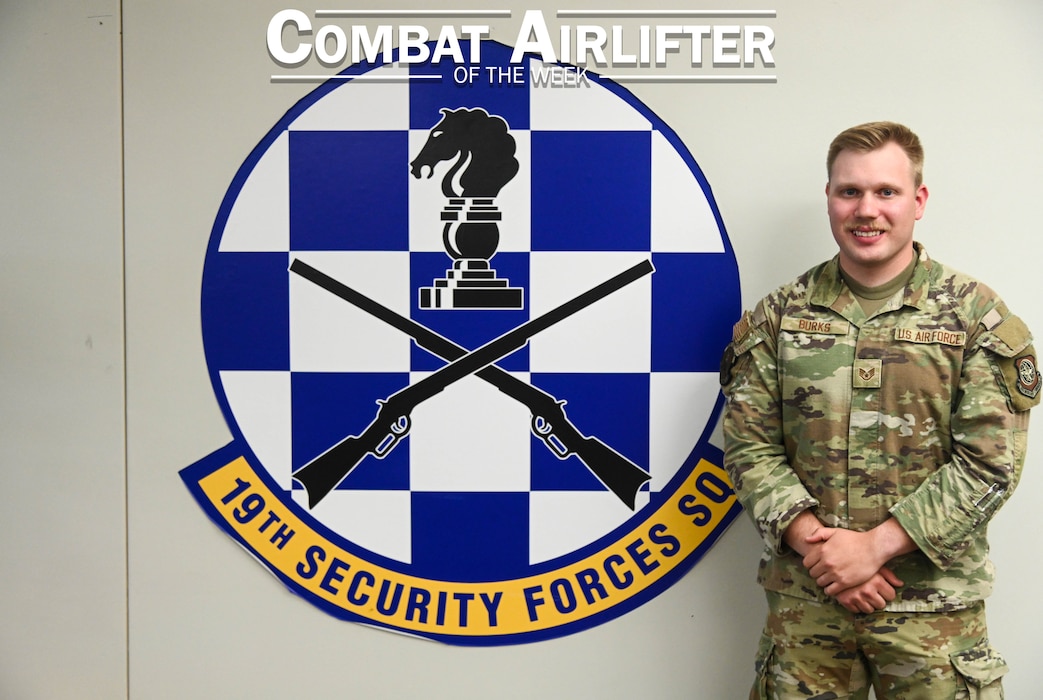 Staff Sgt. Dylan Burks, 19th Security Forces Squadron noncommissioned officer in charge of supply, is selected as Combat Airlifter of the Week June 9, 2025.