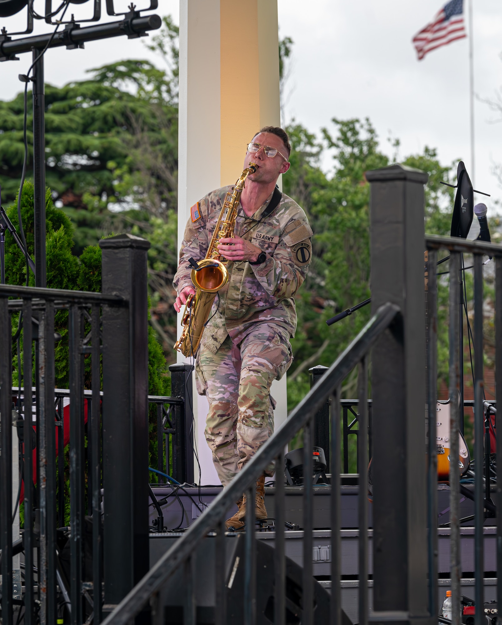 Army Sgt. Michael Jarrell plays the saxophone.