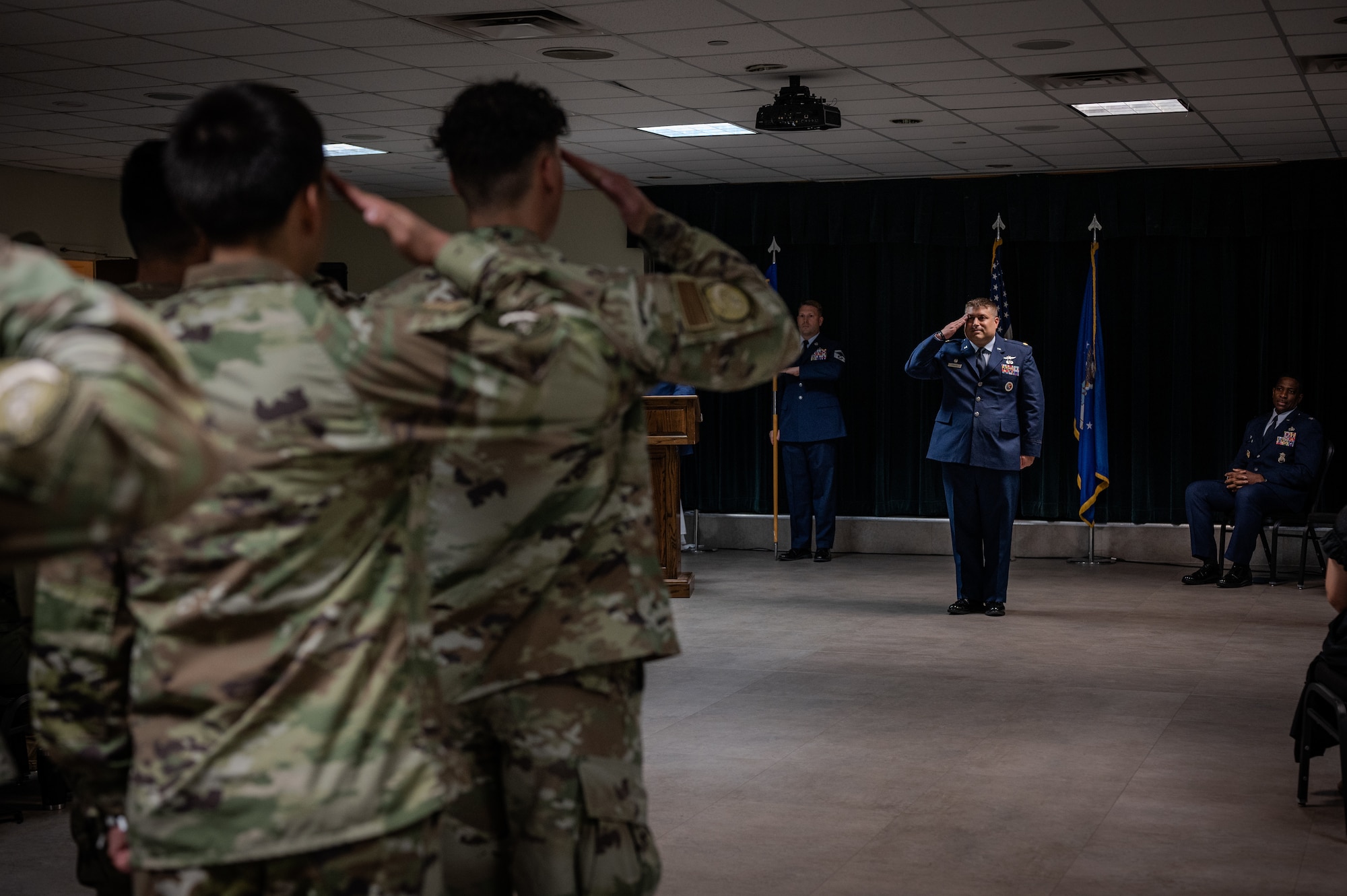 Airmen from the 47th Communications Squadron (CS) gathered at XL Landings to witness a transition of leadership as Lt. Col. Elmer Lustina relinquished command to Maj. Anthony Dimuzio during a change of command ceremony, June 9, 2025.