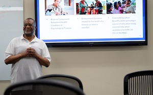 Members of the 514th Air Mobility Wing's staff recently attended an informational session hosted by the Vet Center at Joint Base McGuire-Dix-Lakehurst, N.J., June 7, 2025.