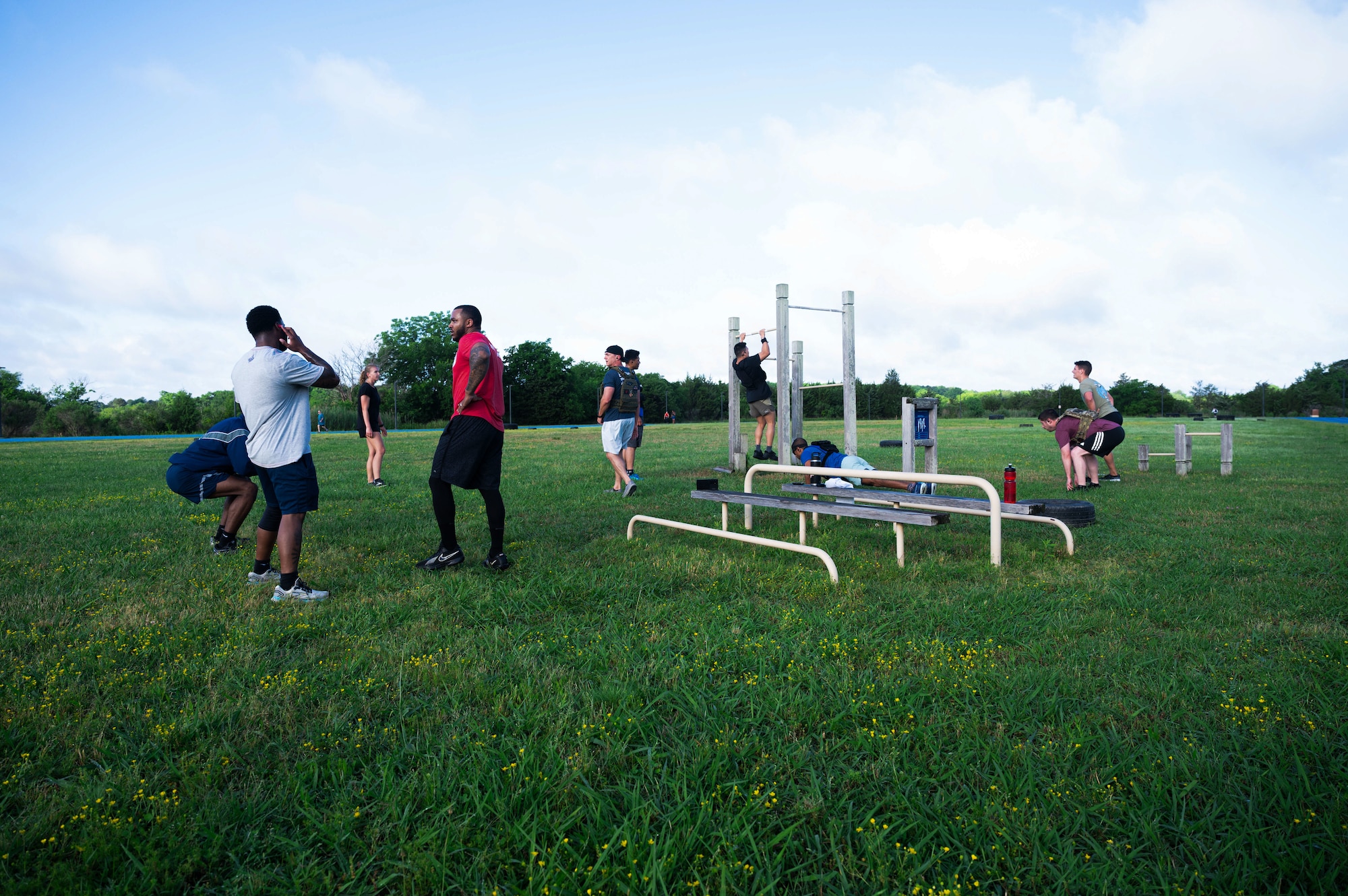 Airmen complete the strength components of the Murph Challenge.