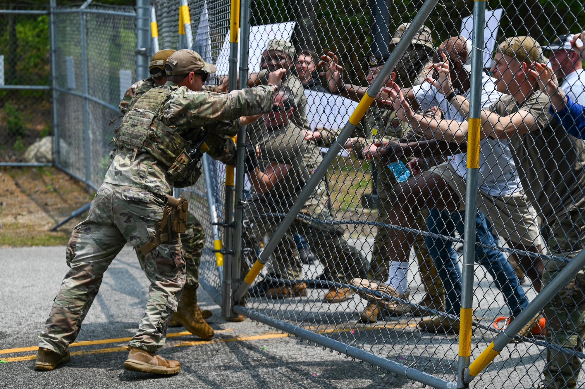 Airmen secure base gate.