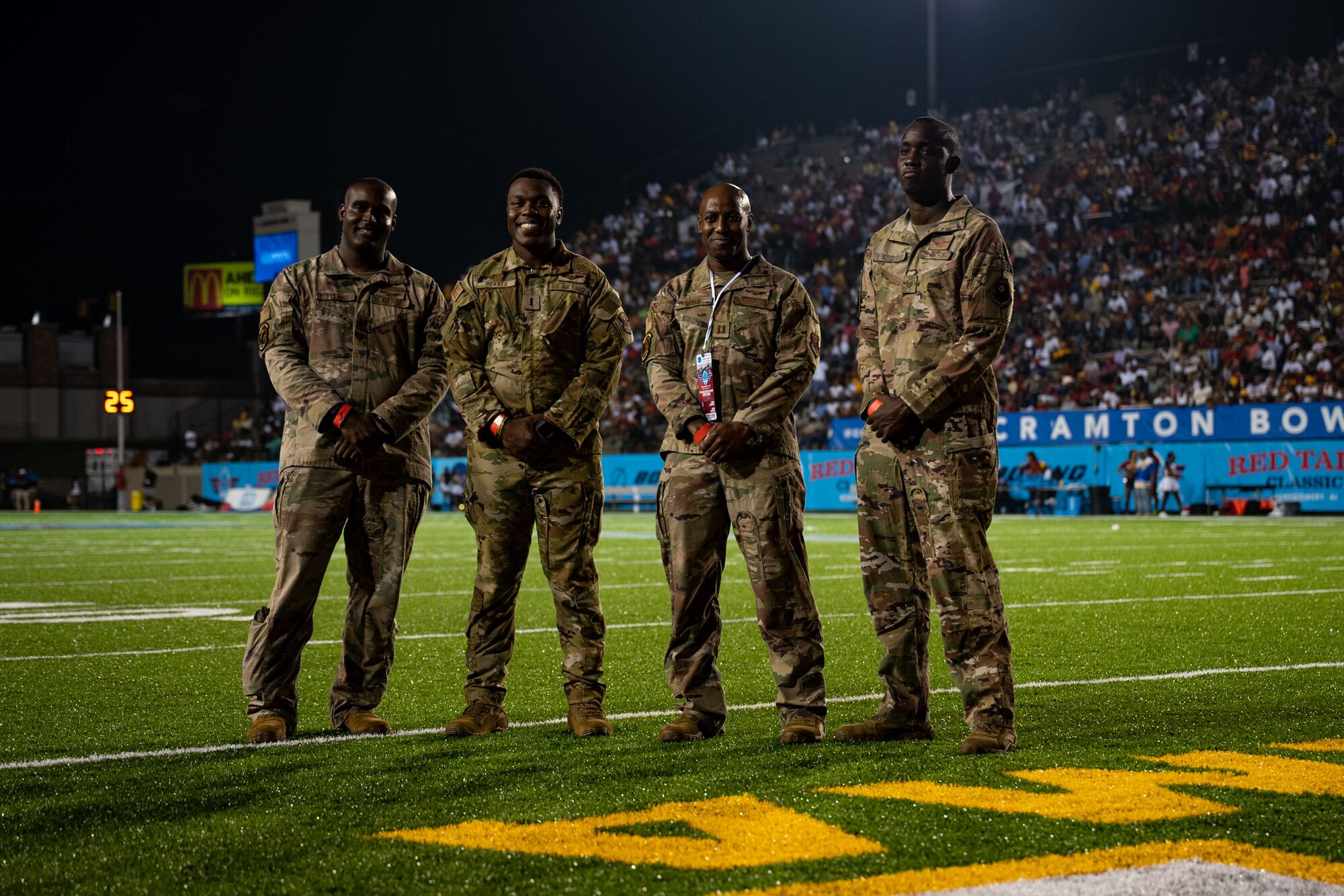 Members of an all-black aircrew from Hurlburt Field, Florida pose for a photo during the Red Tails Classic in Montgomery, Alabama, Sept. 3, 2023.