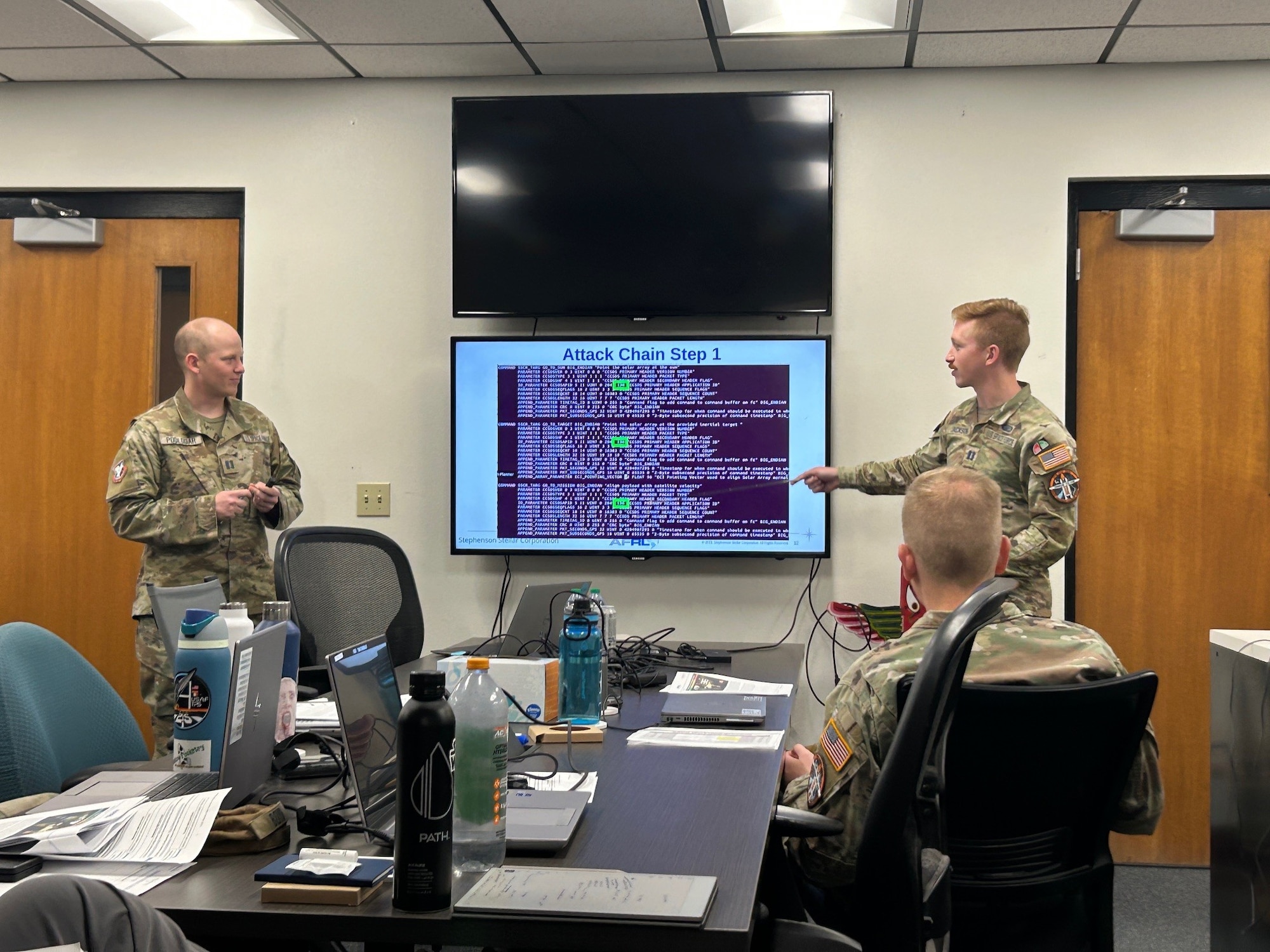 Students present their capstone project results during the Space Cyber Test workshop on Edwards Air Force Base, Calif., May 6-8. (Photo courtesy of Stephenson Stellar)