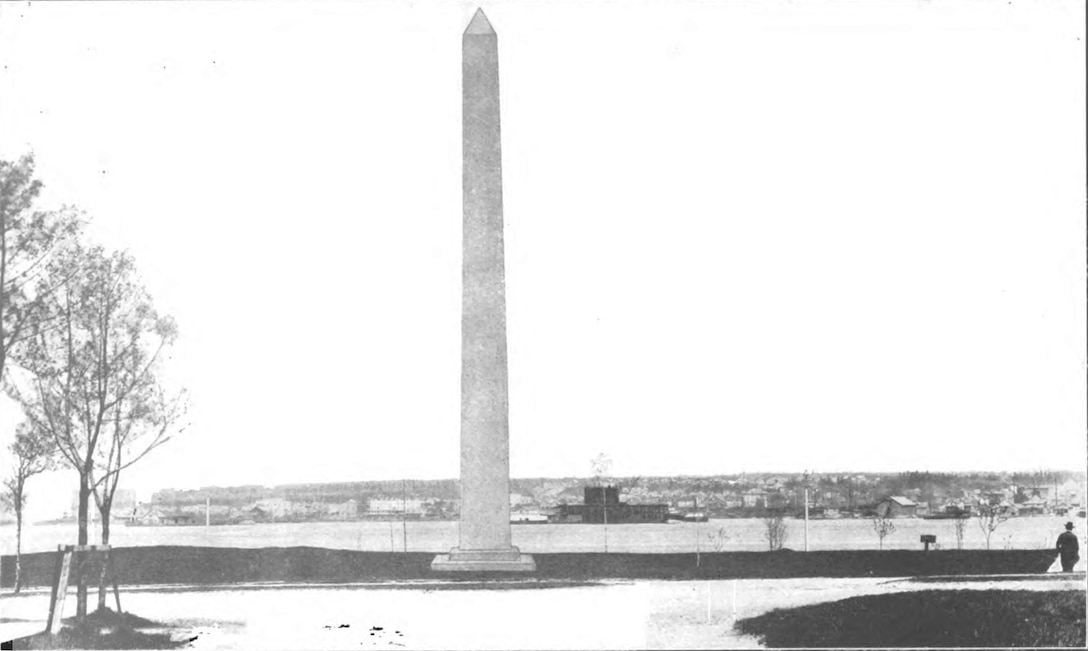 Historical image of the obelisk at the Soo Locks.