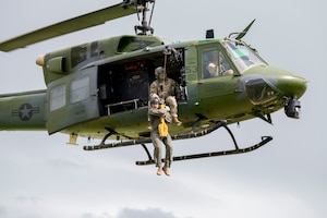 Airmen participate in hoist training.