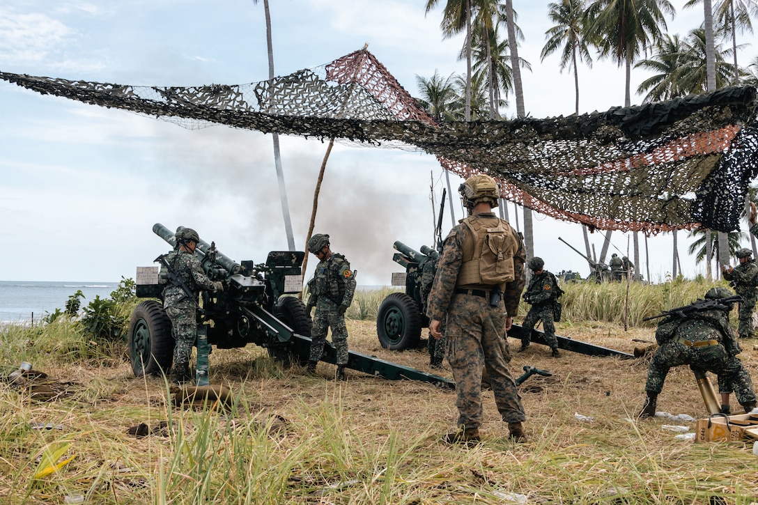 Philippine Marines with 3rd Brigade fire a M101105mm Howitzer during a counter-landing live-fire event for KAMANDAG 9 at Quezon, Palawan, Philippines, June 4, 2025.