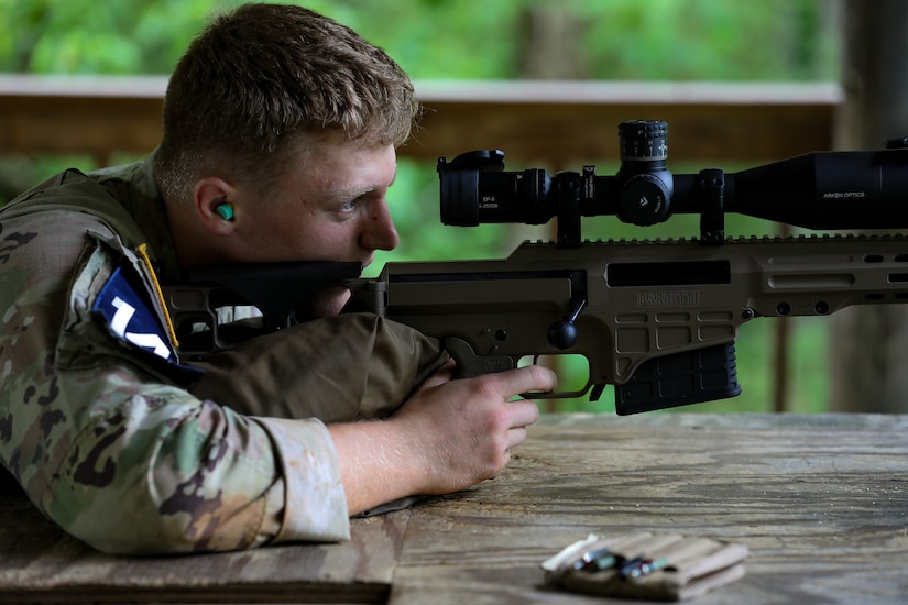 U.S. Army Spc. Syrus Butts, a cannon crewmember with Bravo Battery, 2nd Battalion, 138th Field Artillery, participates in the shoot, move, communicate and survive events of the Best Warrior Competition (BWC), Region III phase, held at the Clinton House Range, Clinton, South Carolina, April 24, 2025.