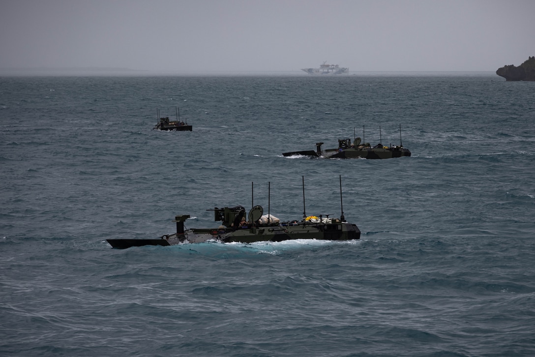 U.S. Marines with Charlie Company, Battalion Landing Team 1st Battalion, 7th Marine Regiment, 31st Marine Expeditionary Unit, transport in Amphibious Combat Vechicles in the Philippine Sea, June 3, 2025. The ACV provides the MEU a ship-to-objective amphibious capability, land mobility, survivability and growth capacity and flexibility to incorporate and adapt future technologies. The 31st MEU is operating aboard ships of the USS America Amphibious Ready Group in the 7th Fleet area of operations, the U.S. Navy’s largest forward-deployed numbered fleet, and routinely interacts and operates with allies and partners in preserving a free and open Indo-Pacific region. (U.S. Marine Corps photo by Cpl. Angel Diaz Montes De Oca)
