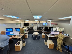 Members of the Air Force Rescue Coordination Center manage critical search and rescue missions on the operations floor on May 29, 2025.
