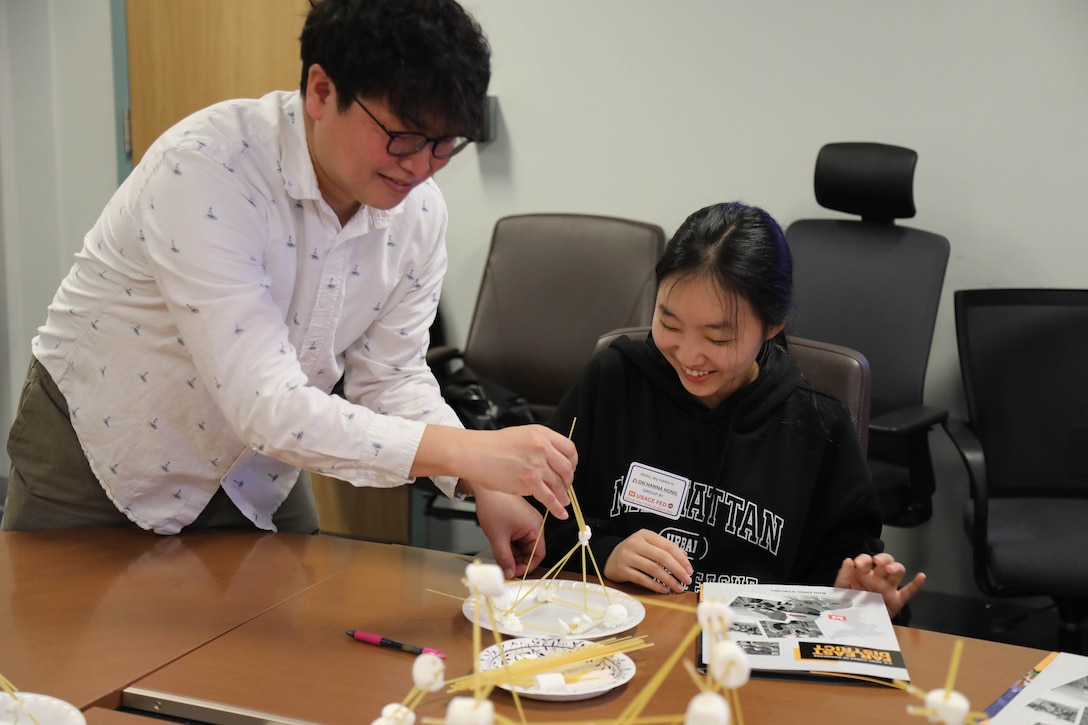 Donghyuck Chai, Supervisory Civil (Structural) Engineer with the U.S. Army Corps of Engineers – Far East District and 2024 USACE Structural Engineer of the Year, led a hands-on activity during “Bring Your Kid to Work Day” on Feb. 14, 2025, at Camp Humphreys, South Korea. In additional to his professional responsibilities, Chai volunteers with Habitat for Humanity and participates in Science, Technology, Engineering, Arts and Mathematics (STEAM) outreach programs, bridging design with real-world impact and inspiring the next generation of engineers. (U.S. Army photo by Monique Freemon)