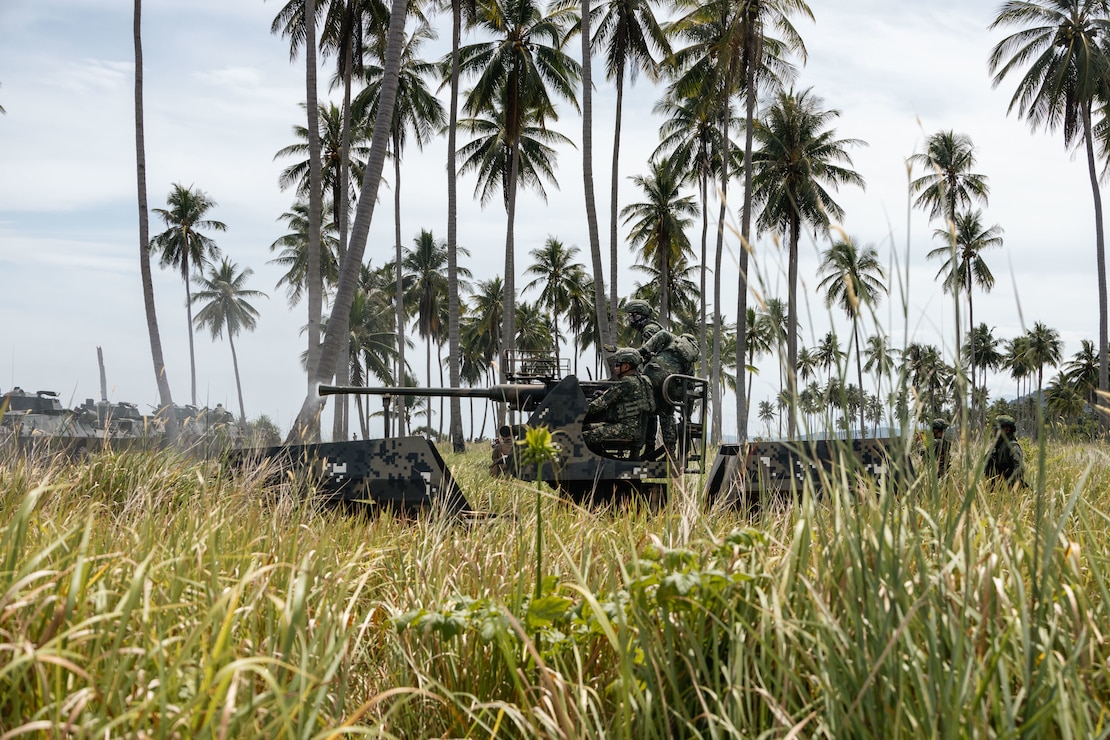 hilippine Marines with 3rd Brigade fire a 40mm Bofors anti-aircraft system during a counter-landing live-fire event for KAMANDAG 9 at Quezon, Palawan, Philippines, June 4, 2025.