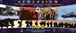 Banner for the "Symposium: Deter, Counter, and Defeat: WMD Challenges for the Joint Warfighter," held July 16–17, 2025. The background features a collage of military imagery including a soldier in a gas mask, helicopters, amphibious troops, fighter jets, and a bomber aircraft. Silhouettes of soldiers and WMD (nuclear, biological, chemical) hazard symbols appear along the bottom. Logos at the bottom represent the Center for the Study of Weapons of Mass Destruction, Institute for National Strategic Studies, and National Defense University.