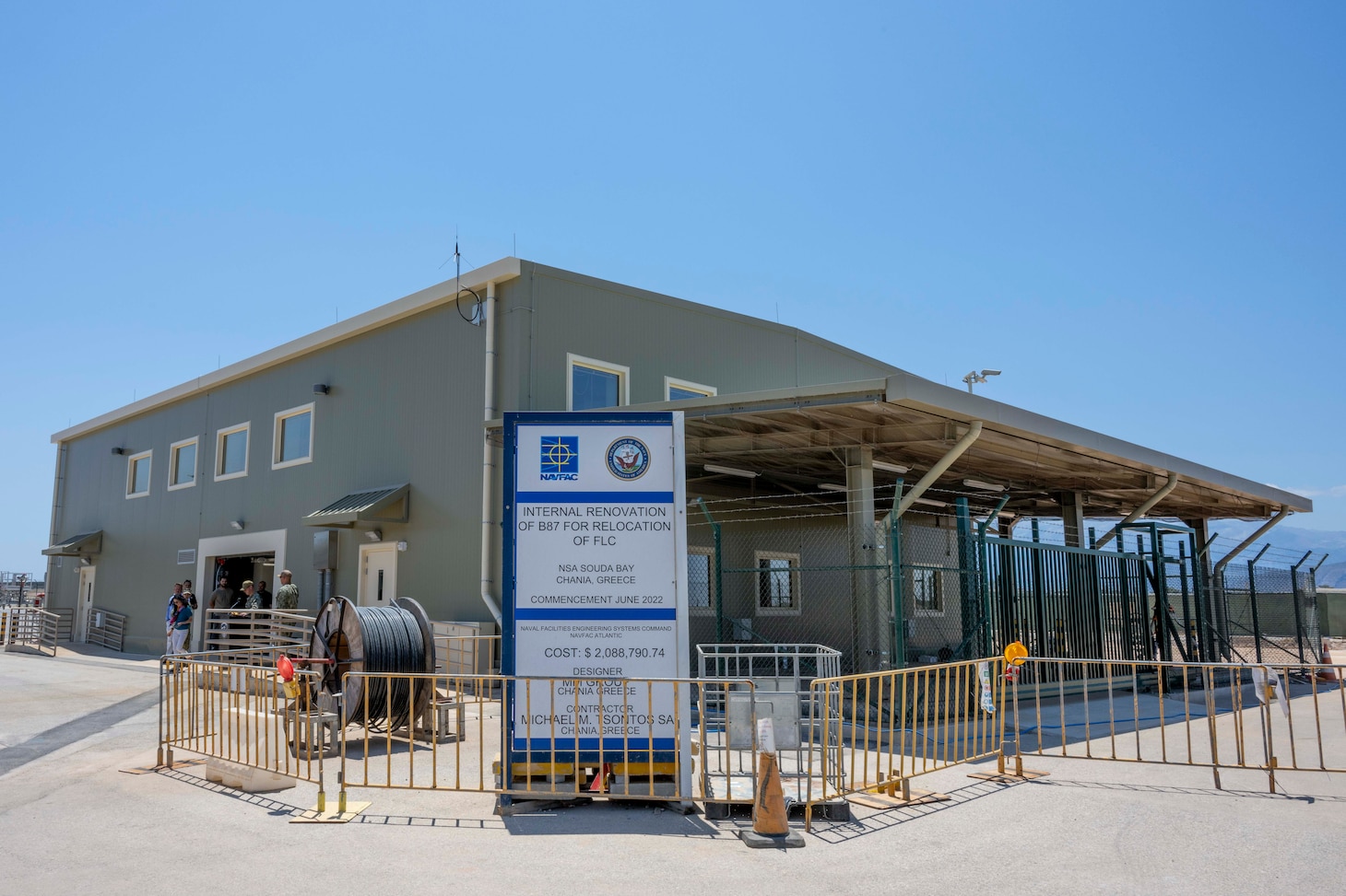 Personnel assigned to Public Works Division Souda Bay and Naval Support Activity Souda Bay hold a ribbon cutting ceremony inaugurating the renovation of building 87 onboard NSA Souda Bay, Greece, on June 3, 2025.