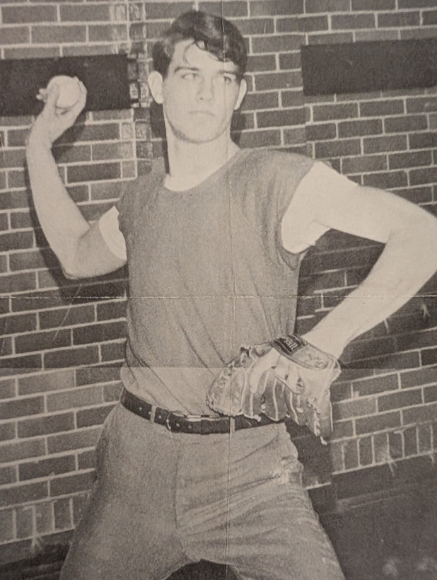Lt. Col. William "Bill" Barkley practices his wind-up pitch, preparing for his high school's upcoming season in 1971. Barkley was well known for his passion for baseball, playing and coaching throughout his 18-year career. Barkley, a pilot for Quantico's Helicopter Squadron One, was killed during an aircraft mishap over the Potomac River during a test flight in 1993. After 63 years, Marine Corps Base Quantico's Middle School High School closes its doors, and a new building opens in August during the new school year; with the new school, new sports fields will also be created, featuring Barkley Diamond in dedication to the Marine. (Courtesy photo by Sylvia Barkley Trimble)