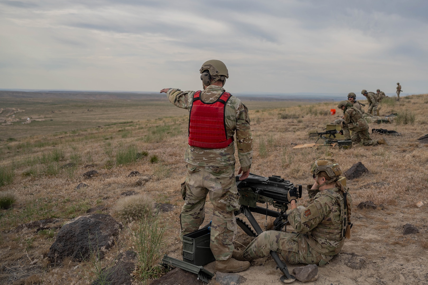 Airman assigned to the 124th Security Forces Squadron, Idaho Air National Guard, participate in heavy weapons qualifications, June 6, 2025 at the Sayler Creek Range, Idaho.