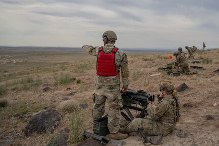 Airman assigned to the 124th Security Forces Squadron, Idaho Air National Guard, participate in heavy weapons qualifications, June 6, 2025 at the Sayler Creek Range, Idaho.