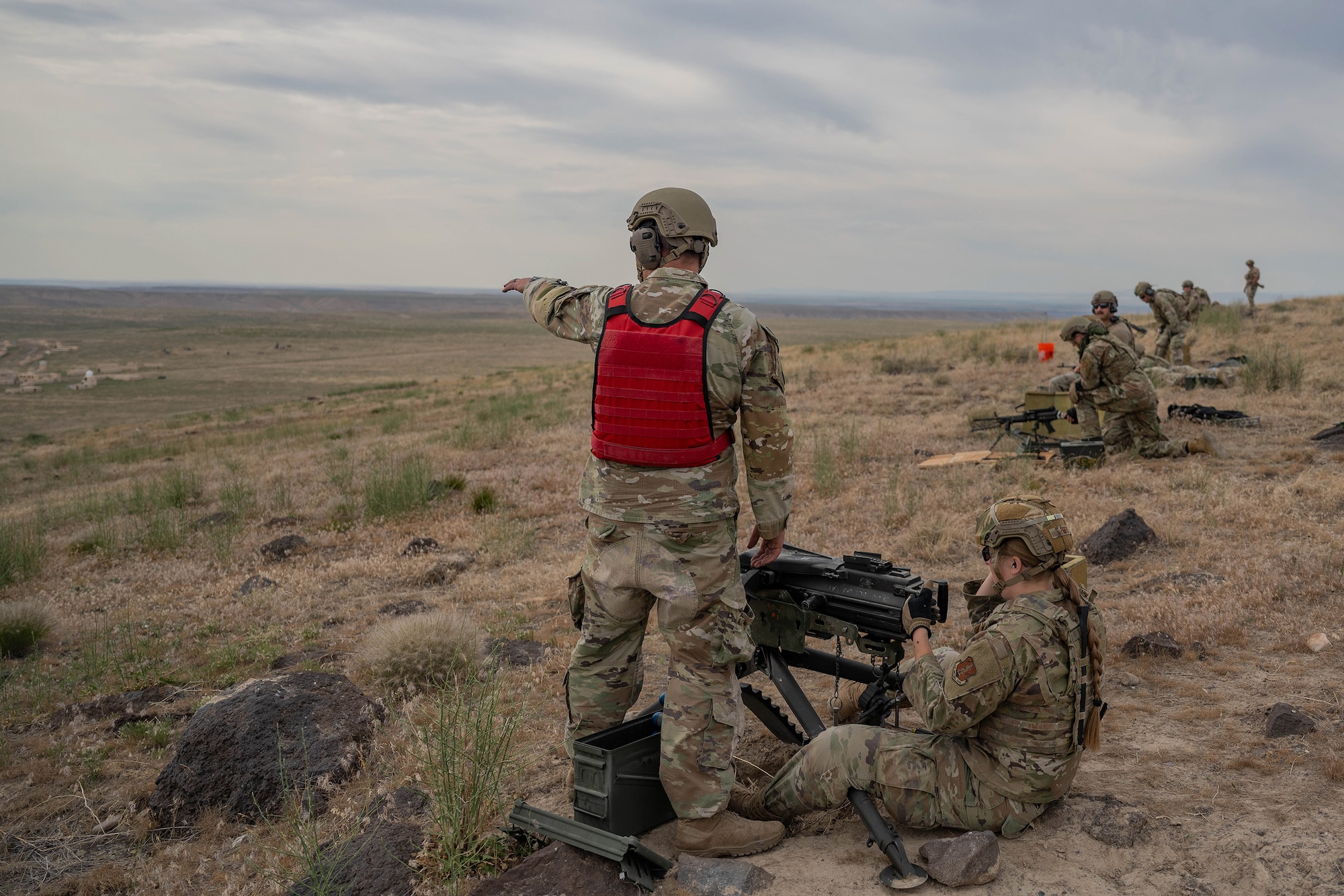 Airman assigned to the 124th Security Forces Squadron, Idaho Air National Guard, participate in heavy weapons qualifications, June 6, 2025 at the Sayler Creek Range, Idaho.
