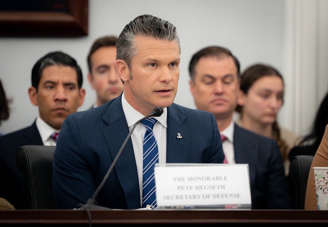 The defense secretary speaks during a hearing.