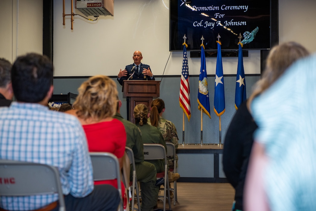 Newly promoted general delivers speech