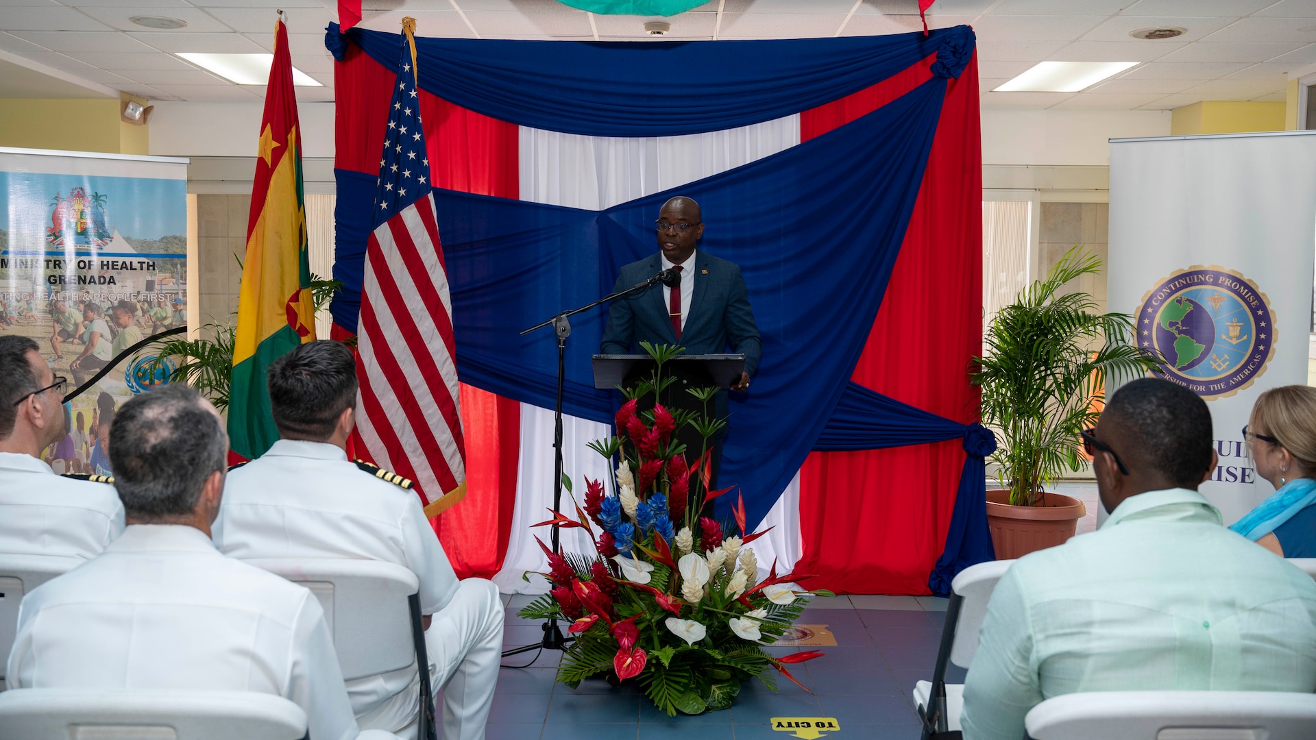 250610-N-DF135-1044 ST. GEORGE’S, GRENADA (June 10, 2025) Honorable Philip Telesford, Minister of Health of Grenada, speaks at the Continuing Promise 2025 opening ceremony in St. George’s, Grenada, June 10, 2025. Continuing Promise 2025 is the 16th iteration of the U.S. 4th Fleet/U.S. Naval Forces Southern Command-led Mission since 2007, which aims to foster goodwill, strengthen existing partnerships with partner nations, and form new partnerships between host nations, non-federal entities, and international organizations. (U.S. Navy photo by Mass Communication Specialist 2nd Class Deven Fernandez)