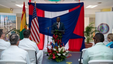 250610-N-DF135-1044 ST. GEORGE’S, GRENADA (June 10, 2025) Honorable Philip Telesford, Minister of Health of Grenada, speaks at the Continuing Promise 2025 opening ceremony in St. George’s, Grenada, June 10, 2025. Continuing Promise 2025 is the 16th iteration of the U.S. 4th Fleet/U.S. Naval Forces Southern Command-led Mission since 2007, which aims to foster goodwill, strengthen existing partnerships with partner nations, and form new partnerships between host nations, non-federal entities, and international organizations. (U.S. Navy photo by Mass Communication Specialist 2nd Class Deven Fernandez)