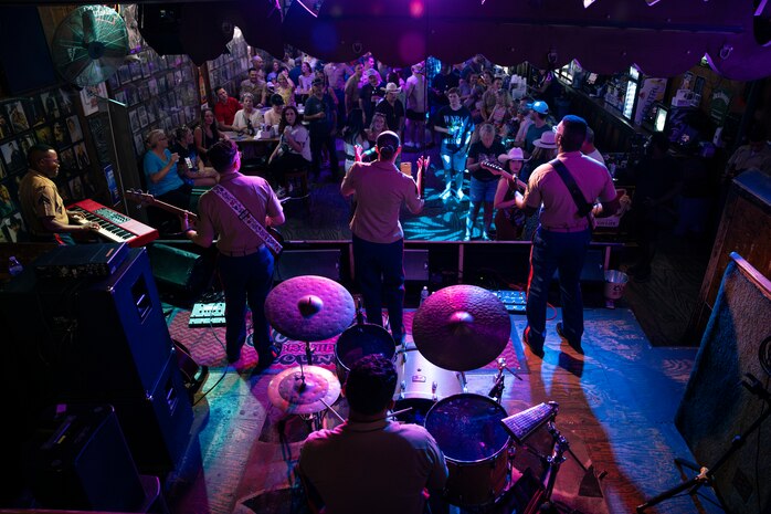 U.S. Marines with the 2nd Marine Aircraft Wing band, Special Purpose Marine Air Ground Task Force-250, perform at Tootsies Orchid Lounge during Marine Week Nashville, in Nashville, Tennessee, June 6, 2025. Tootsies hosted the 2nd MAW band as a way to show support for the Marine Corps. Throughout 2025, Marines across the globe will celebrate the 250th birthday of the Corps, commemorating, service, sacrifice, and priding themselves on living ‘Semper Fidelis’ or ‘Always Faithful’ to their nation and to each other. (U.S. Marine Corps photo by Cpl. Vincent Needham)