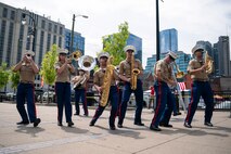 U.S. Marines with the 2nd Marine Aircraft Wing band, Special Purpose Marine Air-Ground Task Force-250, perform during Marine Week Nashville, in Nashville, Tennessee, June 5, 2025. Marines set up multiple equipment displays and recruiting booths during Marine Week to engage with the community of Nashville. Throughout 2025, Marines across the globe will celebrate the 250th birthday of the Corps, commemorating, service, sacrifice, and priding themselves on living ‘Semper Fidelis’ or ‘Always Faithful’ to their nation and to each other. (U.S. Marine Corps photo by Cpl. Vincent Needham)