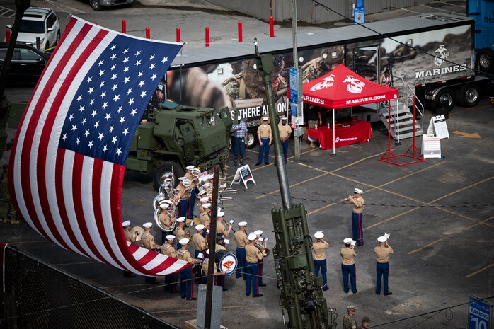 U.S. Marines with the 2nd Marine Aircraft Wing band, Special Purpose Marine Air-Ground Task Force-250, perform during Marine Week Nashville, in Nashville, Tennessee, June 5, 2025. Marines set up multiple equipment displays and recruiting booths during Marine Week to engage with the community of Nashville. Throughout 2025, Marines across the globe will celebrate the 250th birthday of the Corps, commemorating, service, sacrifice, and priding themselves on living ‘Semper Fidelis’ or ‘Always Faithful’ to their nation and to each other. (U.S. Marine Corps photo by Cpl. Vincent Needham)