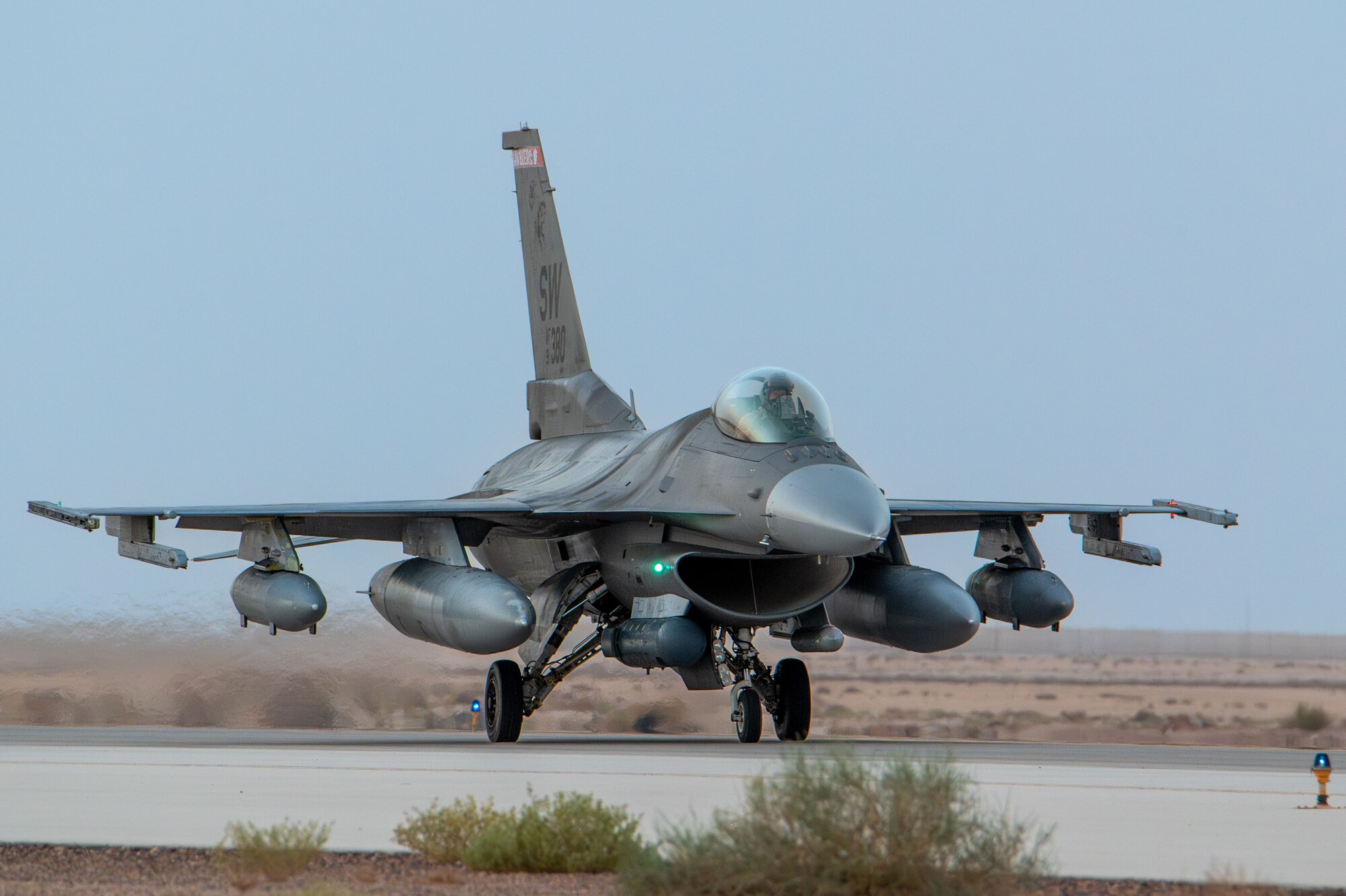 A F-16C Fighting Falcon taxis.