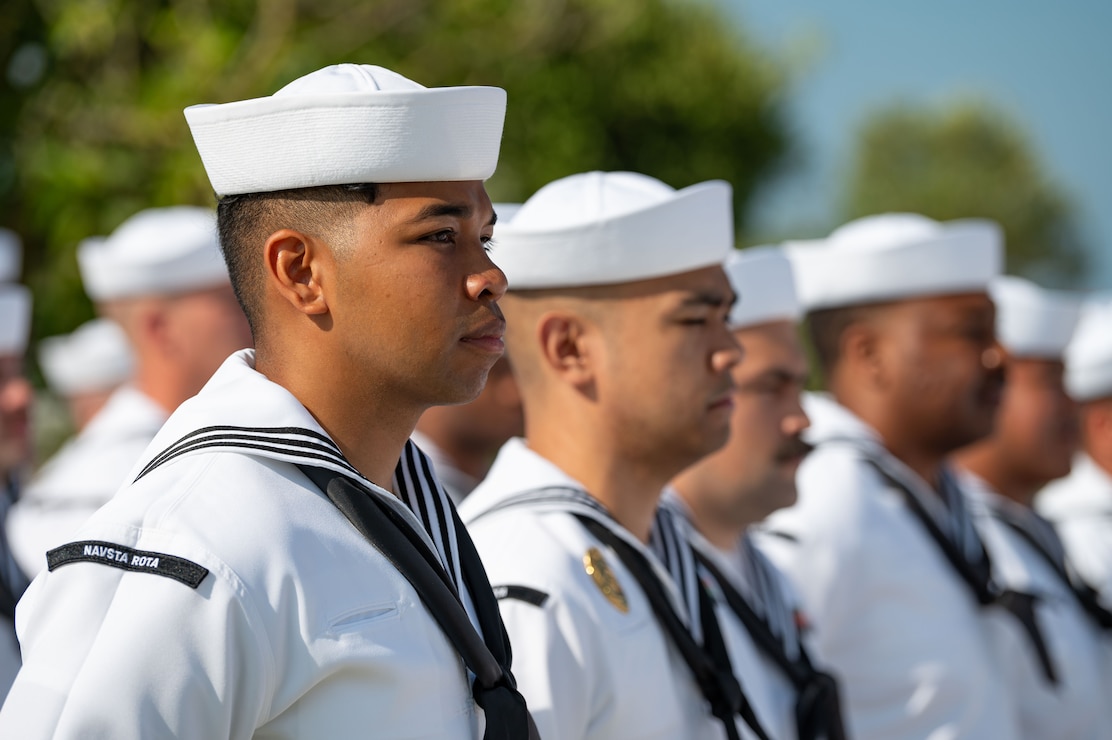 Naval Station Rota leadership salutes and conducts honors for Change of Command.