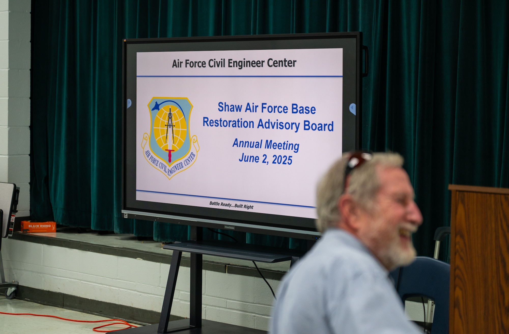 A screen displays "Shaw AFB Restoration Advisory Board" along with the date.