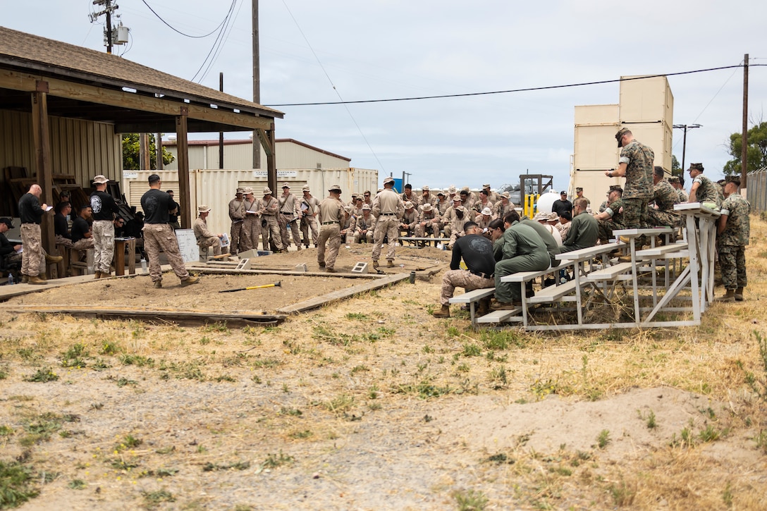 U.S. Marines with 3rd Battalion, 1st Marines, 1st Marine Division, and 3rd Marine Aircraft Wing participate in a rehearsal-of-concept drill during an air raid course hosted by the Amphibious Raids Branch, Expeditionary Operations Training Group, I Marine Expeditionary Force, at Marine Corps Base Camp Pendleton, California, June 3, 2025.