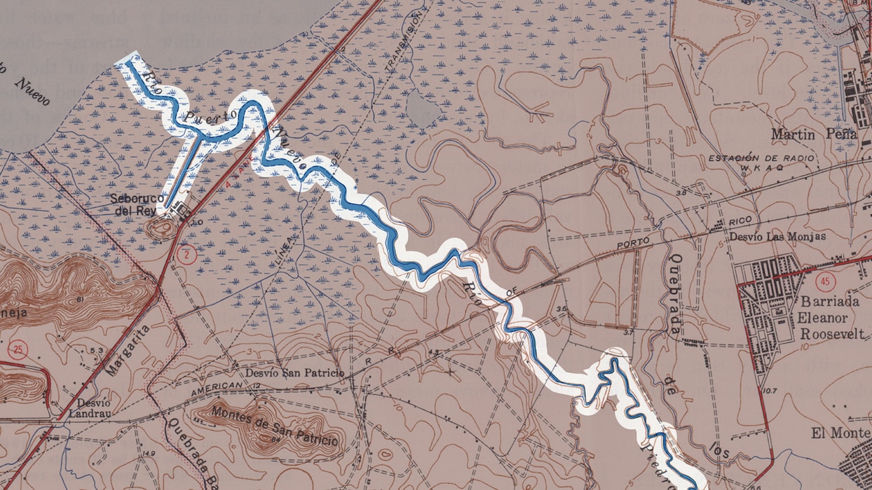 Historic map of San Juan, Puerto Rico, dated 1940, showing extensive mangroves and very little developed land near the San Juan Bay.