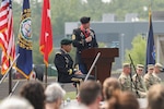Command Sgt. Maj. William Ferland, outgoing state command sergeant major of the New Hampshire Army National Guard, gives a farewell speech during his retirement ceremony June 8, 2025, at the Edward Cross Training Complex in Pembroke. Photo by Pfc. Makayla Panzer, 114th PAD.